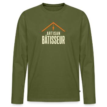 Handwerker-Baumeister-Druck - Männer Premium Bio Langarmshirt - Khaki - Vorne - Nico (187cm)