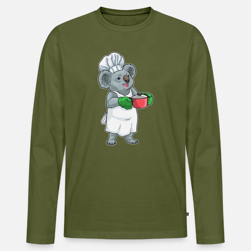 Koala Koch Kochtopf Kochen - Männer Premium Bio Langarmshirt - Khaki