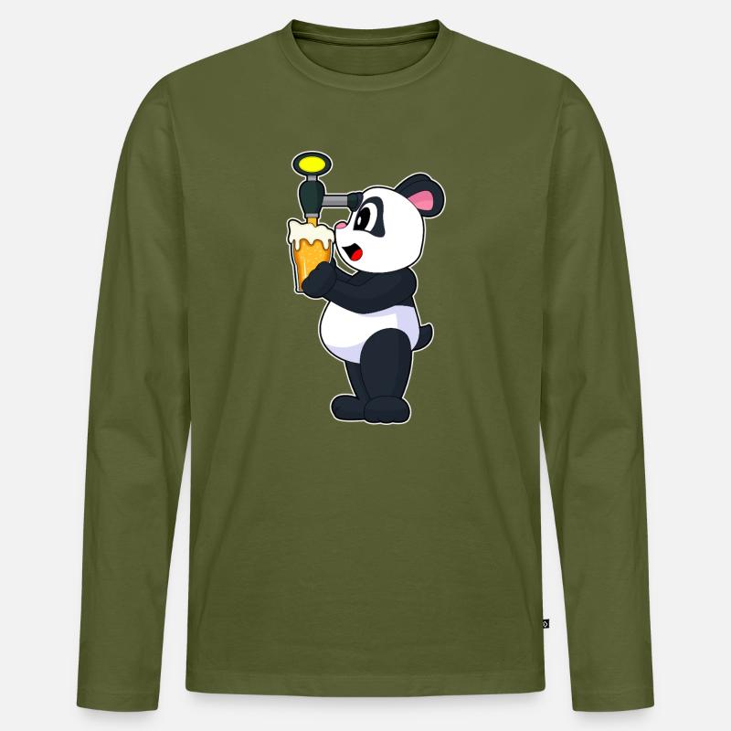 Panda Bier - Männer Premium Bio Langarmshirt - Khaki