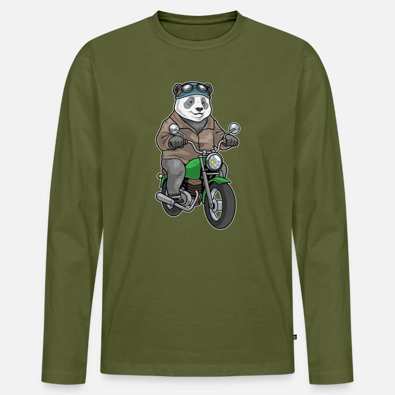 Panda Motorrad - Männer Premium Bio Langarmshirt - Khaki