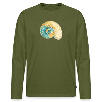 Wasserfarbige Muschelspirale - Männer Premium Bio Langarmshirt - Khaki - Vorne - Nico (187cm)