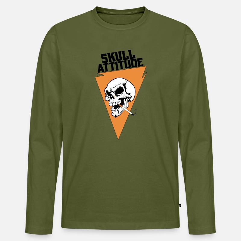 Rebell Totenschädel mit Dreieck Zigarette - Männer Premium Bio Langarmshirt - Khaki