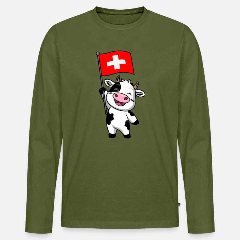 Schweizer Kuh - Männer Premium Bio Langarmshirt - Khaki