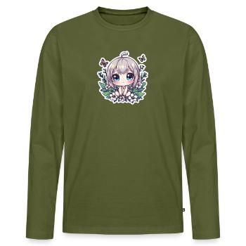 Chibi-Blumenzauber - Männer Premium Bio Langarmshirt - Khaki - Vorne - Nico (187cm)