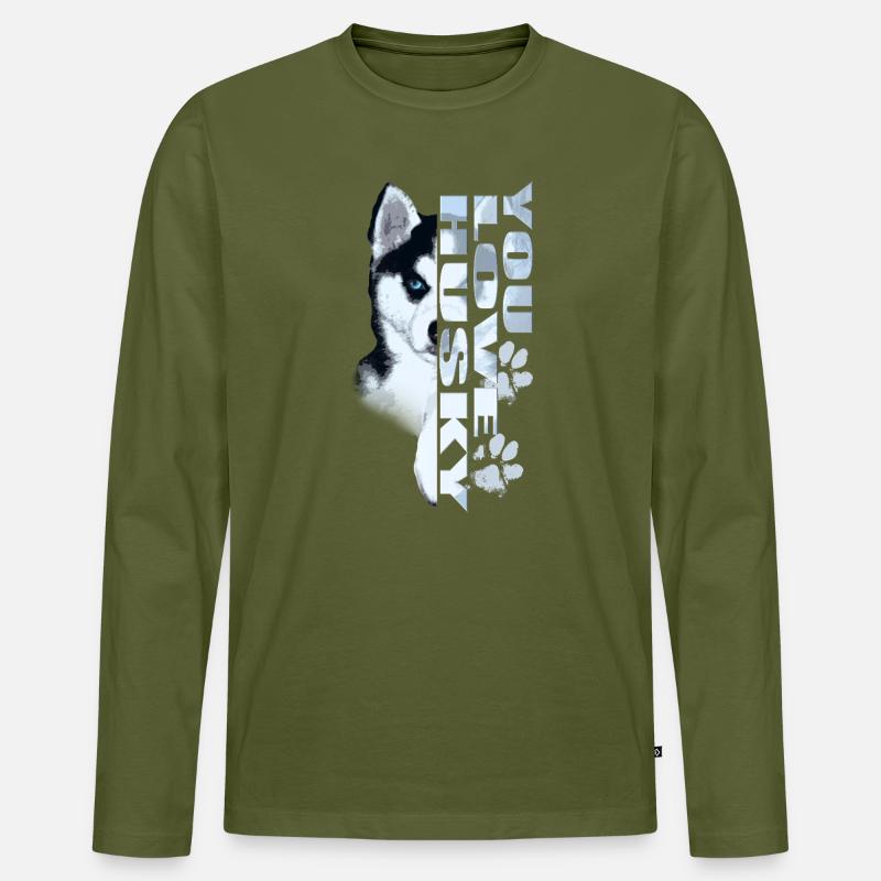Husky Portrait Schrift - Männer Premium Bio Langarmshirt - Khaki