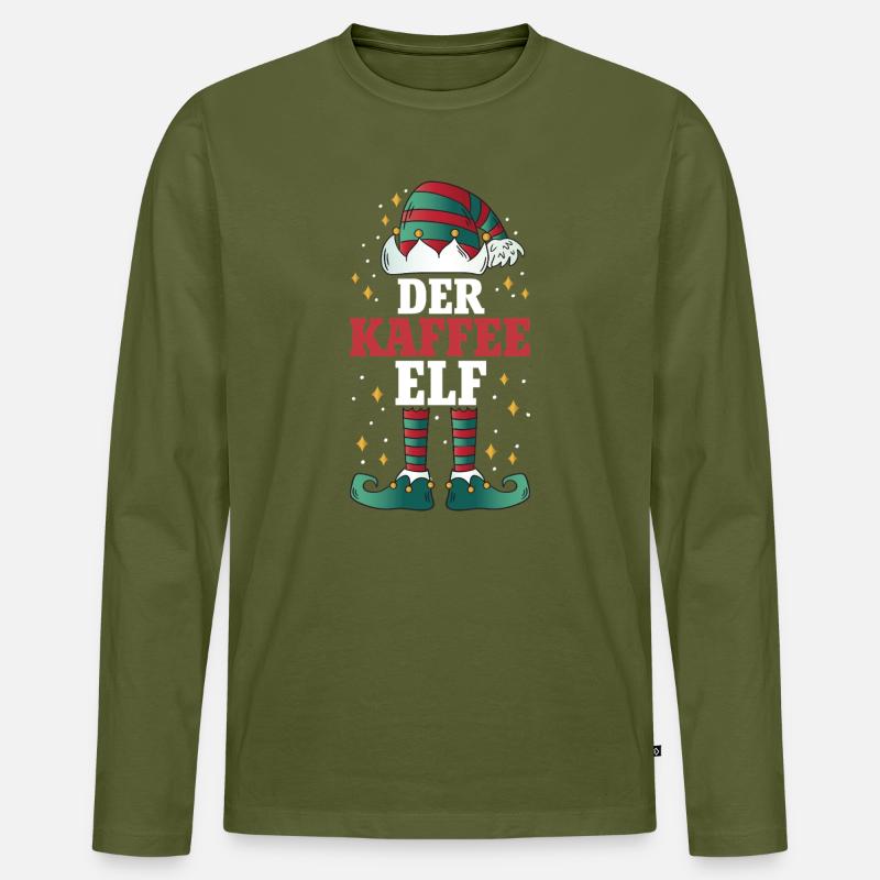 Weihnachten Der Kaffee Elf - Männer Premium Bio Langarmshirt - Khaki
