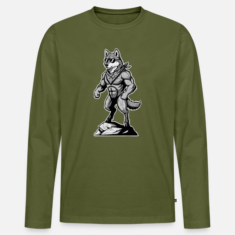 Wandern Wanderer Bergsteiger Berg Wolf  - Männer Premium Bio Langarmshirt - Khaki