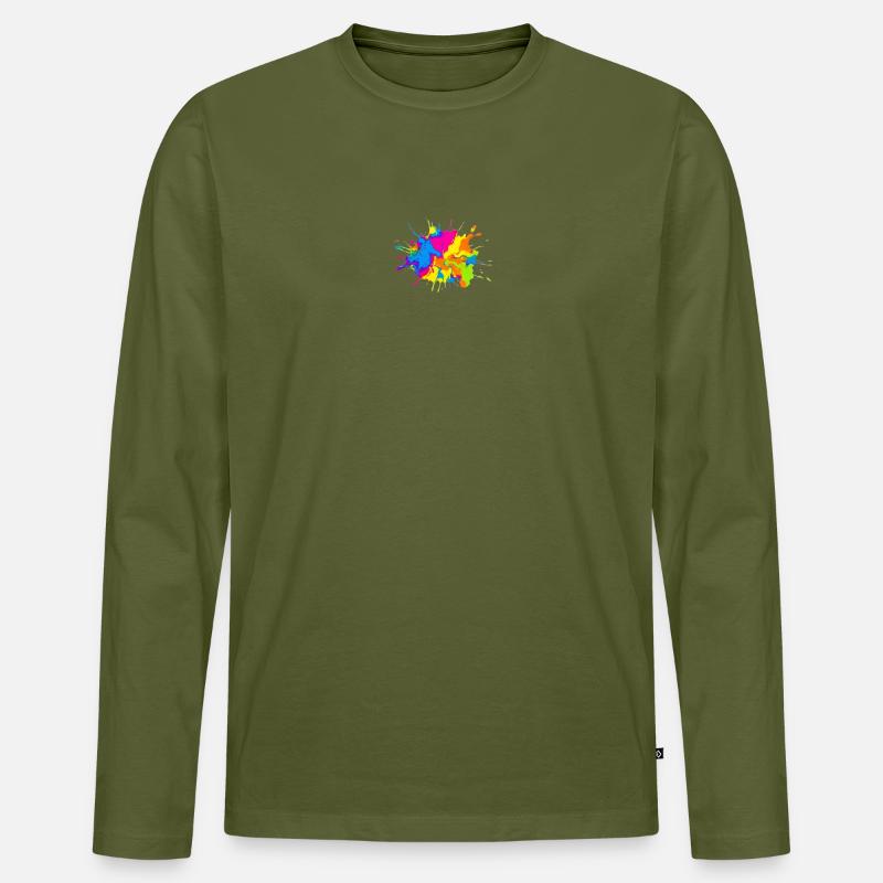 Regenbogenfarbe-Spritzexplosion - Männer Premium Bio Langarmshirt - Khaki