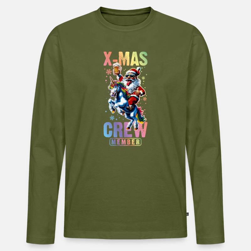 Weihnachts Crew Weihnachtsmann Einhorn - Männer Premium Bio Langarmshirt - Khaki