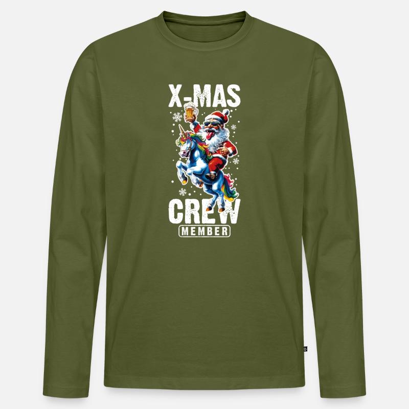 Weihnachts Crew Weihnachtsmann Einhorn - Männer Premium Bio Langarmshirt - Khaki