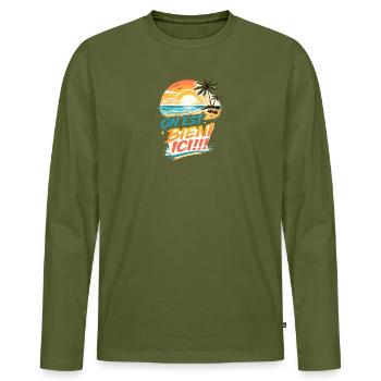 On est bien ici Plage tropical rétro - T-shirt manches longues Premium bio Homme - kaki - Devant - Nico (187cm)
