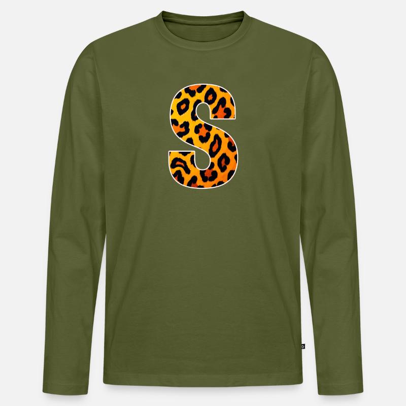 Leopardenmuster S Buchstabe - Männer Premium Bio Langarmshirt - Khaki