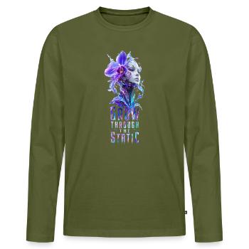 Wechse durch das Rauschen - Männer Premium Bio Langarmshirt - Khaki - Vorne - Nico (187cm)