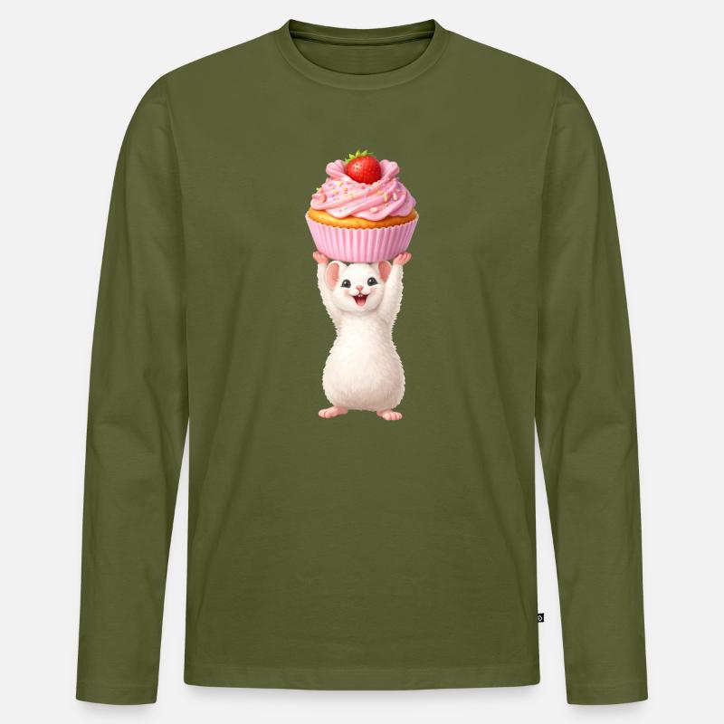 Niedliche Maus mit Erdbeer Cupcake - Männer Premium Bio Langarmshirt - Khaki
