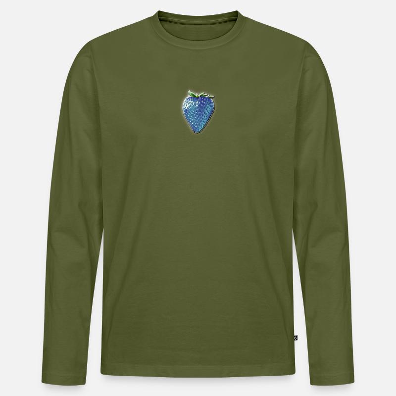 Blaue Erdbeere - Männer Premium Bio Langarmshirt - Khaki