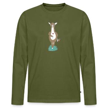Llama with flowers - Men's Premium Organic Long Sleeve Shirt - khaki - Front - Nico (187cm)