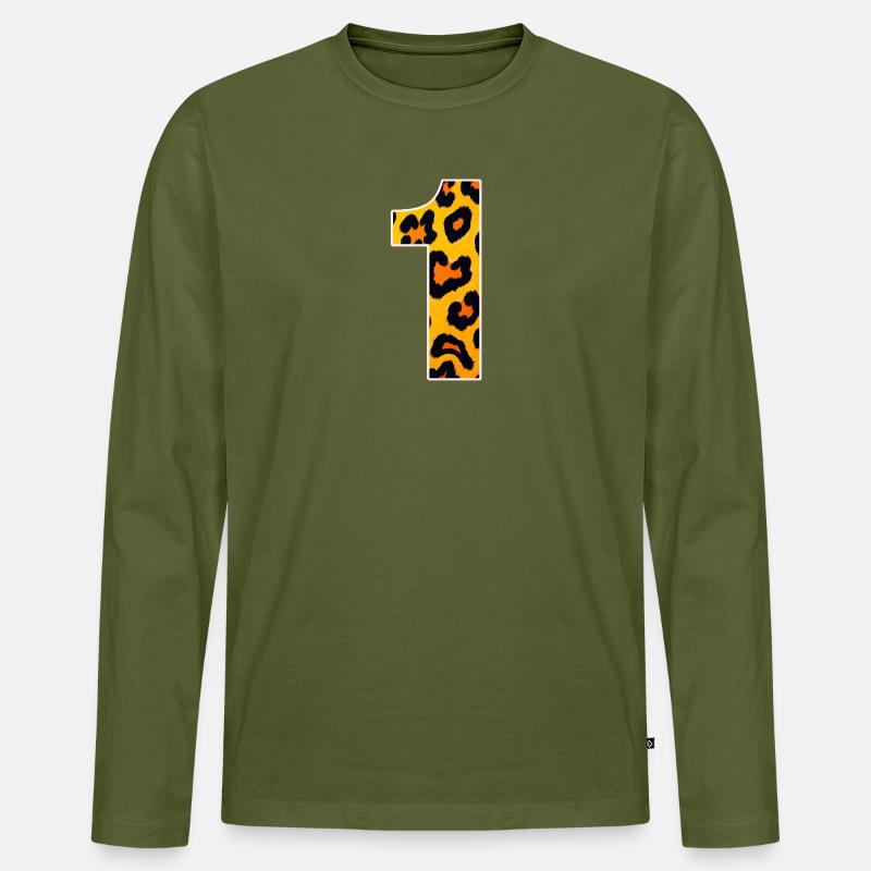 Leopardendruck Gelb-Orange - Männer Premium Bio Langarmshirt - Khaki