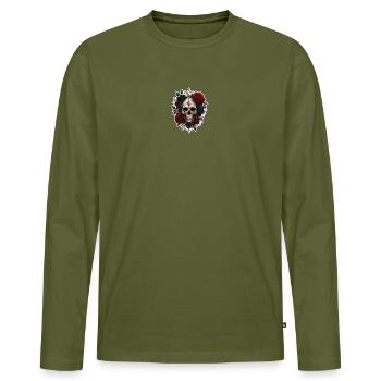 Tatouage de Crâne des Roses de Lune - T-shirt manches longues Premium bio Homme - kaki - Devant - Nico (187cm)