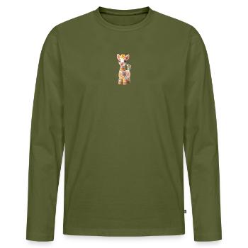 Lama mignon avec décoration florale - T-shirt manches longues Premium bio Homme - kaki - Devant - Nico (187cm)