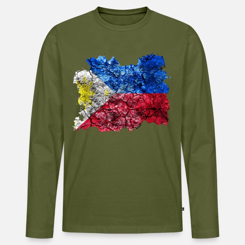 Philippinen Vintage Flagge - Männer Premium Bio Langarmshirt - Khaki