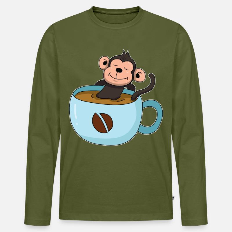 Kaffee-Äffchen - Männer Premium Bio Langarmshirt - Khaki