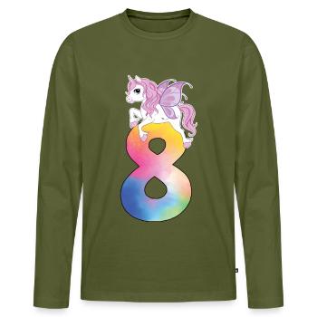 Unicorn with rainbow number 8th birthday - Men's Premium Organic Long Sleeve Shirt - khaki - Front - Nico (187cm)