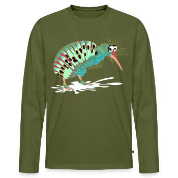 Drôles d’animaux - Drôle d’oiseau Kiwi Oiseau - T-shirt manches longues Premium bio Homme - kaki - Devant - Nico (187cm)