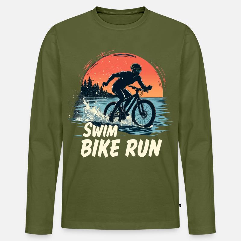 Triathlon-Anzug - Triathlet im Training - Männer Premium Bio Langarmshirt - Khaki