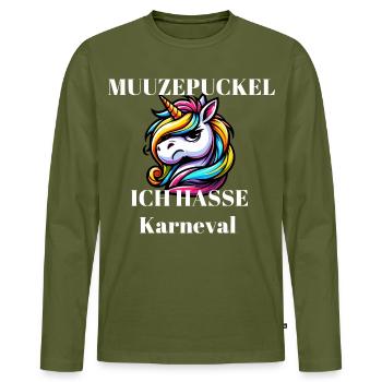 Karneval Unicorn: Ich hasse Karneval - Männer Premium Bio Langarmshirt - Khaki - Vorne - Nico (187cm)