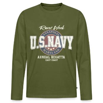 Design U.S. Navy Annapolis Regatta - Men's Premium Organic Long Sleeve Shirt - khaki - Front - Nico (187cm)