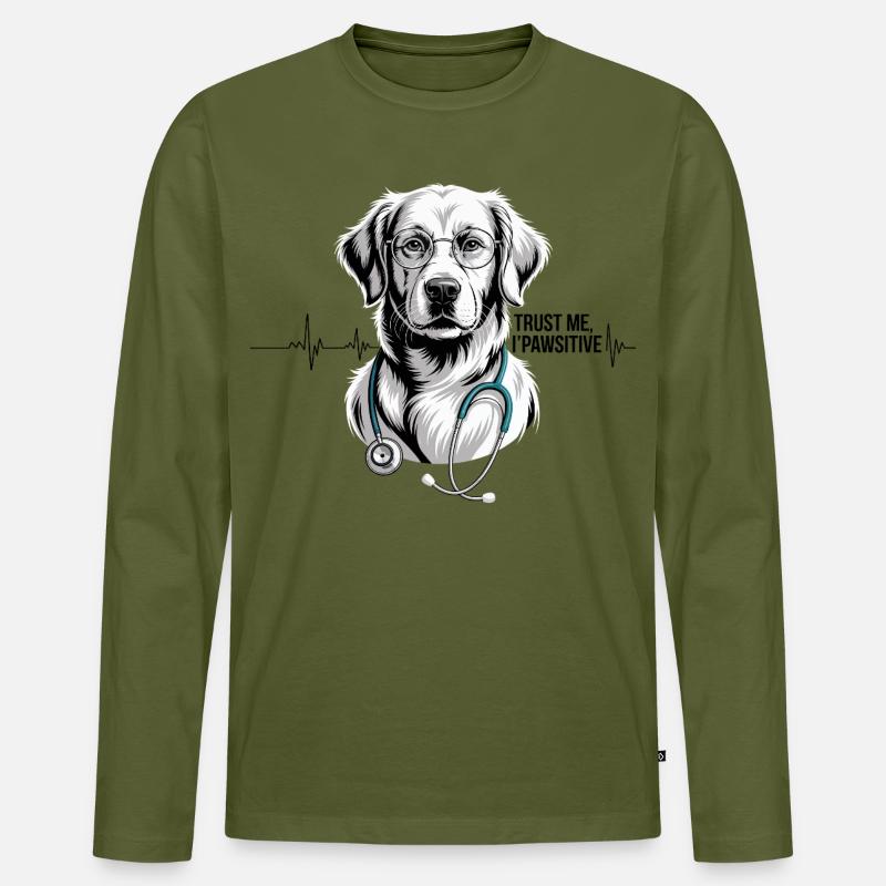 Arzt Hund - Männer Premium Bio Langarmshirt - Khaki