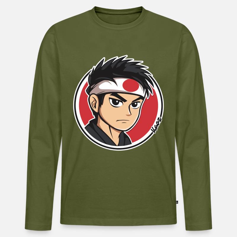 Anime Samurai Charakter Illustration - Männer Premium Bio Langarmshirt - Khaki