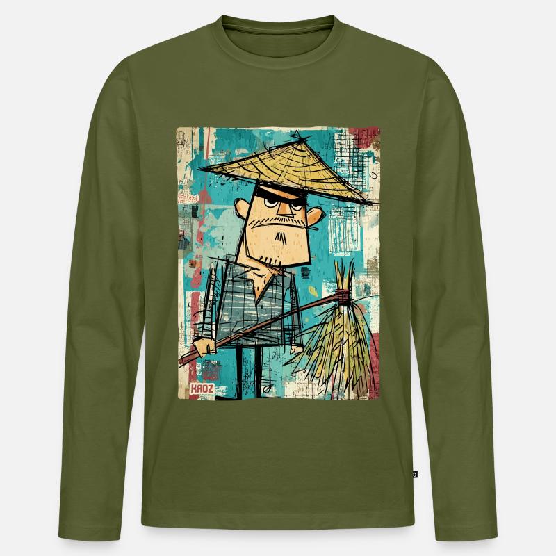 Graffiti Samurai mit Besen - Männer Premium Bio Langarmshirt - Khaki