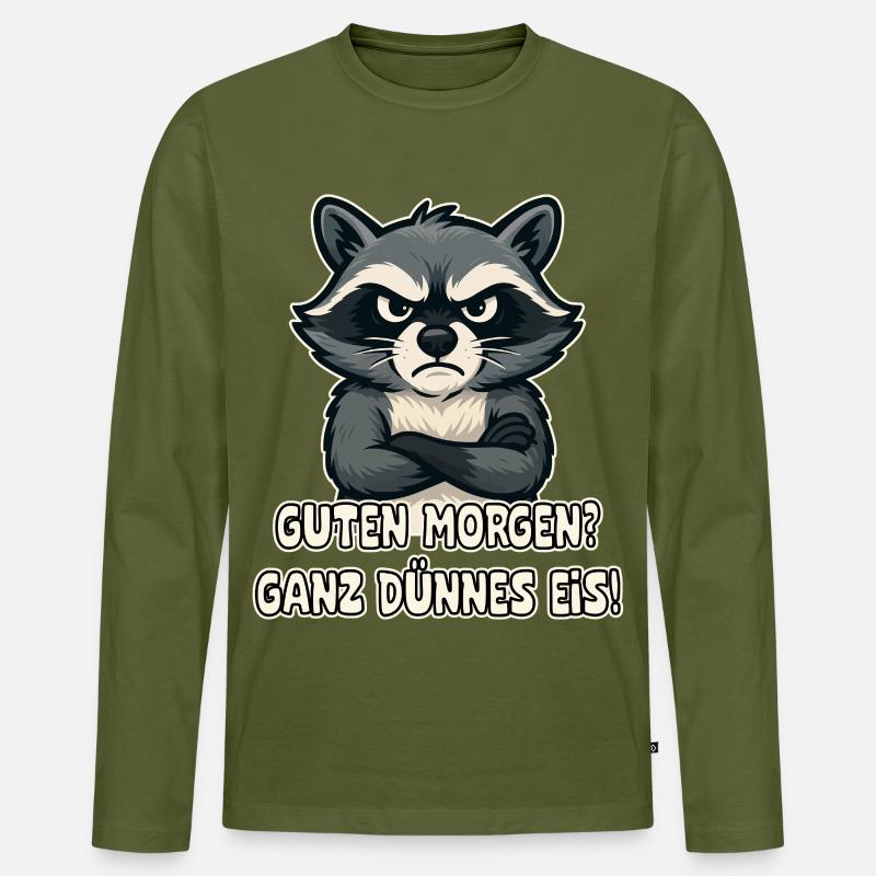 Witziger Waschbär Spruchdruck - Männer Premium Bio Langarmshirt - Khaki