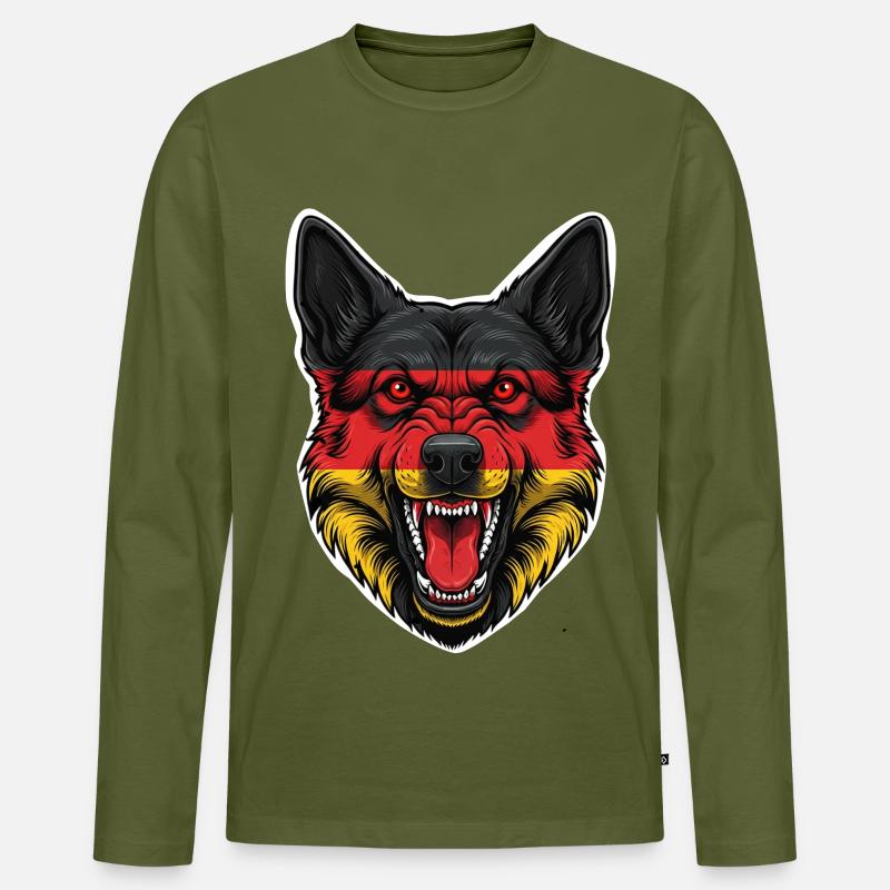 Deutscher Schäferhund Flaggenmotiv - Männer Premium Bio Langarmshirt - Khaki