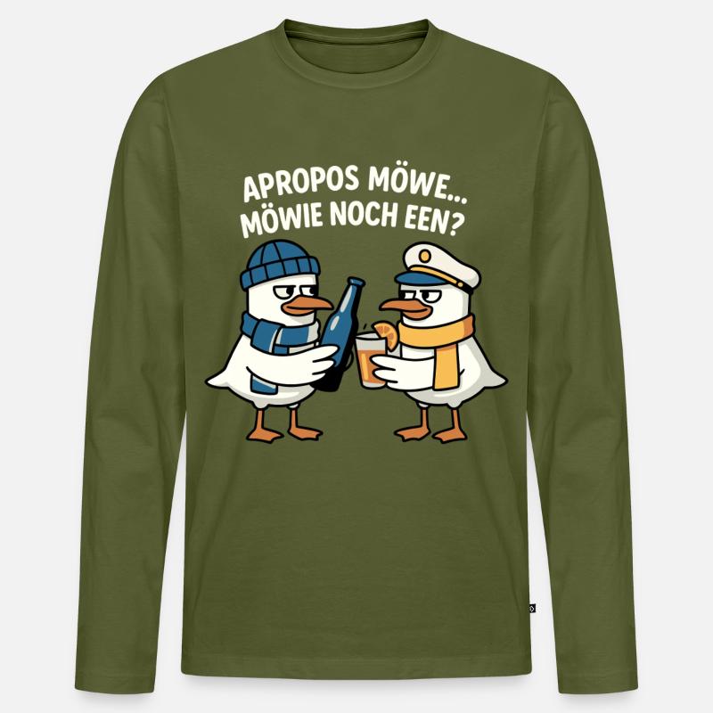Möwe Motiv - Männer Premium Bio Langarmshirt - Khaki
