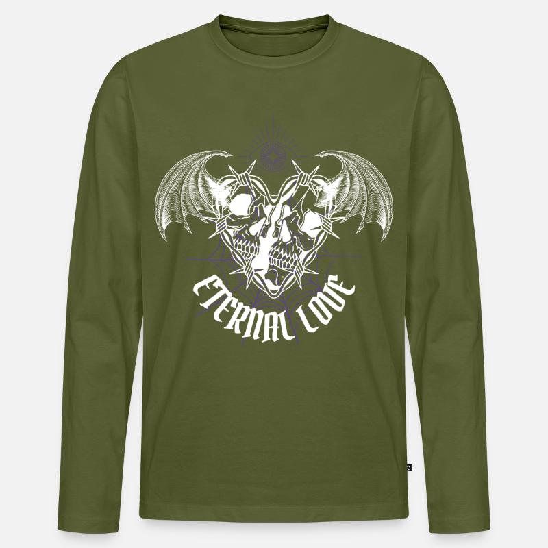 Ewige Liebe Gothic Schädel - Männer Premium Bio Langarmshirt - Khaki