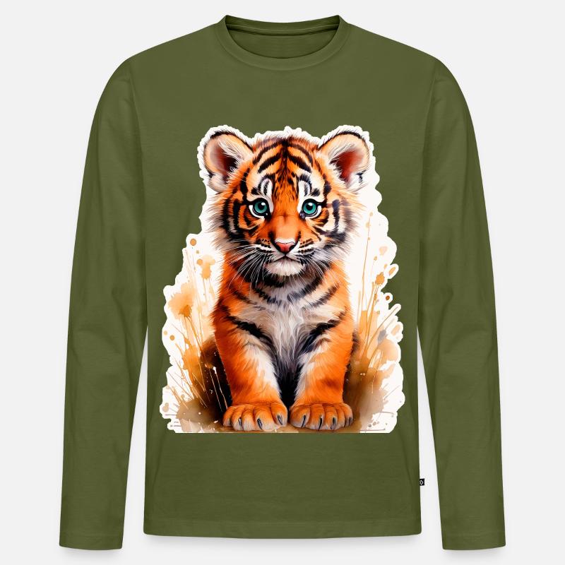 Kleiner Tiger - Männer Premium Bio Langarmshirt - Khaki
