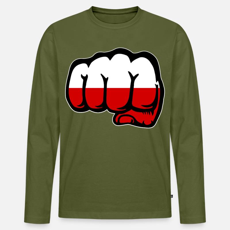 Polen Faust Flagge - Männer Premium Bio Langarmshirt - Khaki