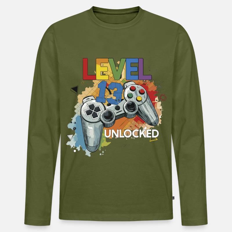 Level 13 Freigeschaltet Controller Graffiti Geburt - Männer Premium Bio Langarmshirt - Khaki