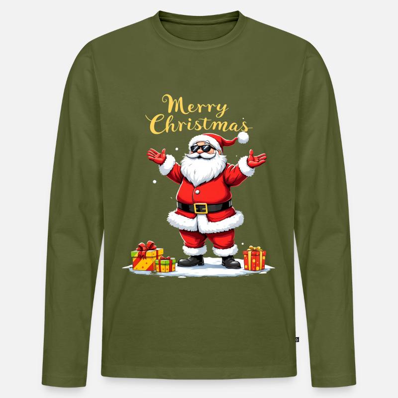 Merry Christmas Cooler Weihnachtsmann Geschenke - Männer Premium Bio Langarmshirt - Khaki