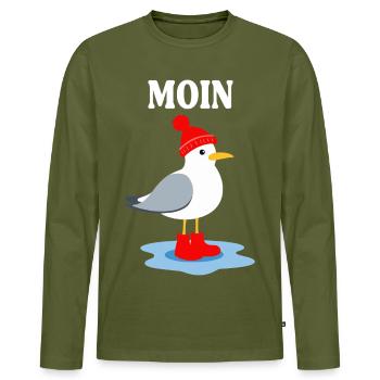 Moin Seagull au look frison - T-shirt manches longues Premium bio Homme - kaki - Devant - Nico (187cm)