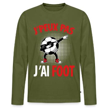 J’peux pas j’ai foot design humoristique - T-shirt manches longues Premium bio Homme - kaki - Devant - Nico (187cm)