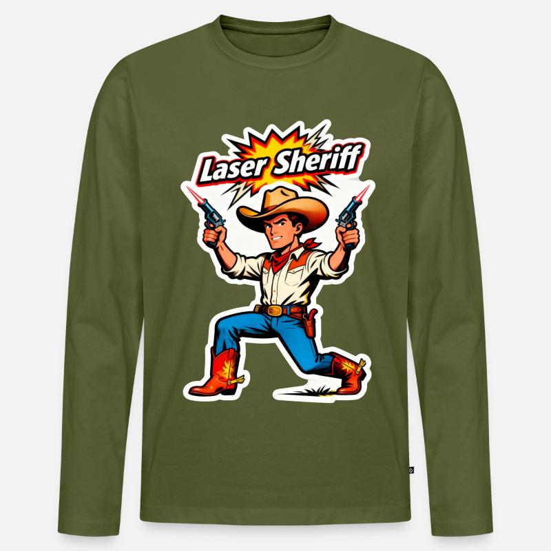 Laser Sheriff Cowboy - Männer Premium Bio Langarmshirt - Khaki