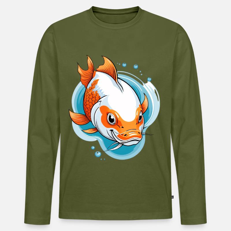 Koi Karpfen Farbexplosion Illustration - Männer Premium Bio Langarmshirt - Khaki