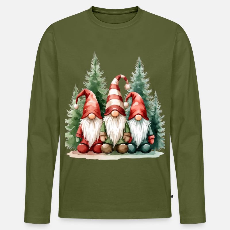 Drei Gartenzwerge im Winterwald - Männer Premium Bio Langarmshirt - Khaki