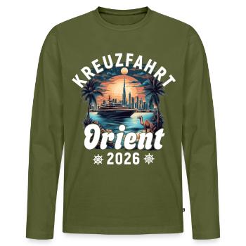 Orient Kreuzfahrt 2026 - Männer Premium Bio Langarmshirt - Khaki - Vorne - Nico (187cm)