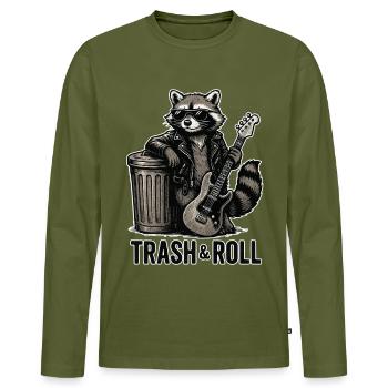 Trash & Roll Waschbär mit Gitarre - Männer Premium Bio Langarmshirt - Khaki - Vorne - Nico (187cm)
