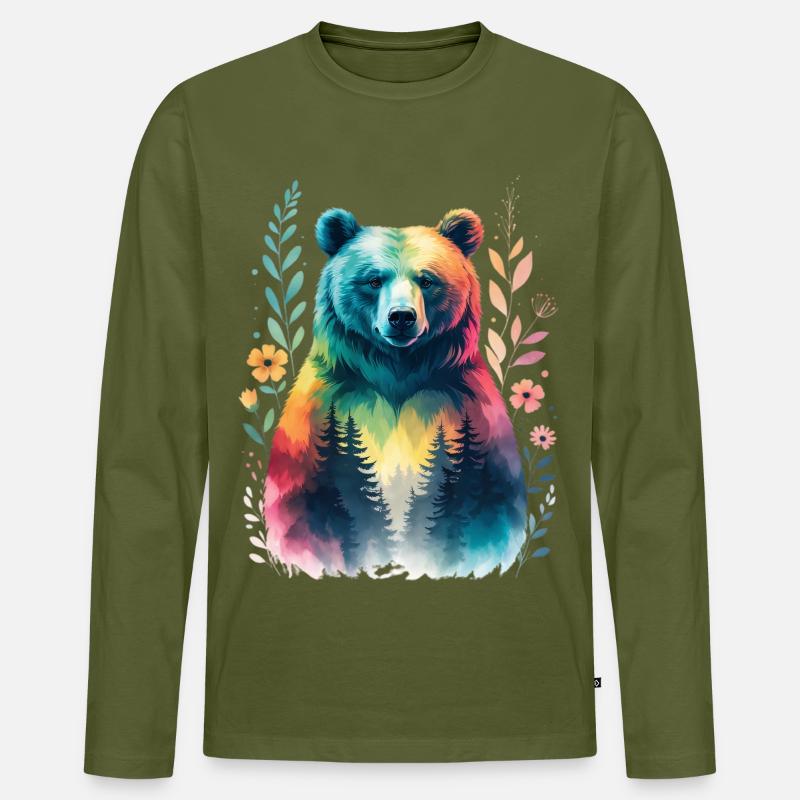 Regenbogenbär im Wald - Männer Premium Bio Langarmshirt - Khaki