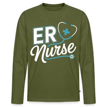 ER Pflegeheld Stethoskop - Männer Premium Bio Langarmshirt - Khaki - Vorne - Nico (187cm)